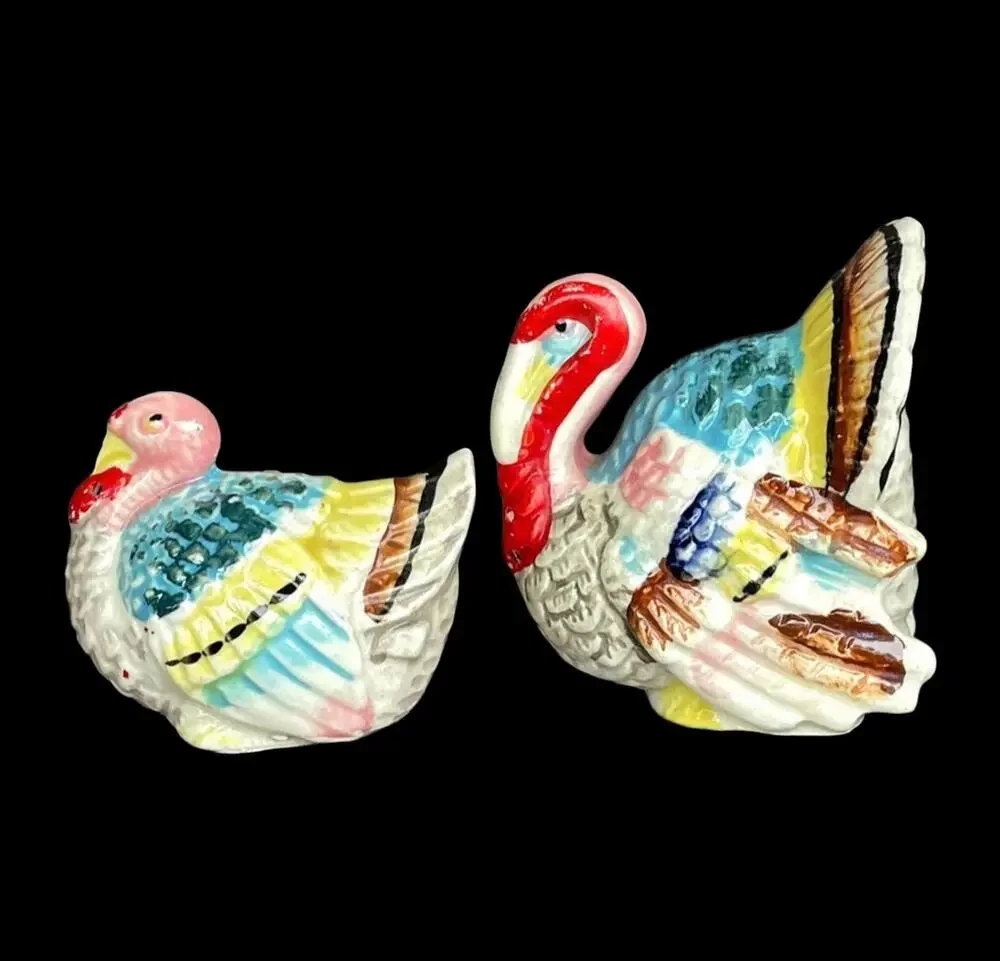 Vintage Turkey Salt & Pepper Shakers Thanksgiving Hand Painted Japan Chase READ